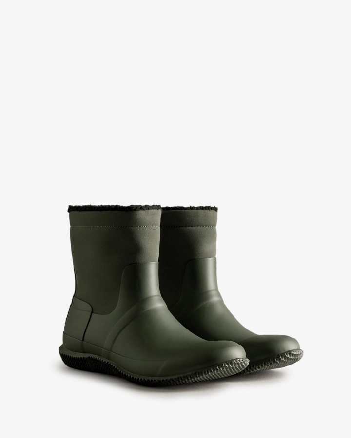 Hunter Men's Insulated Roll Top Vegan Shearling Boots Dark Olive