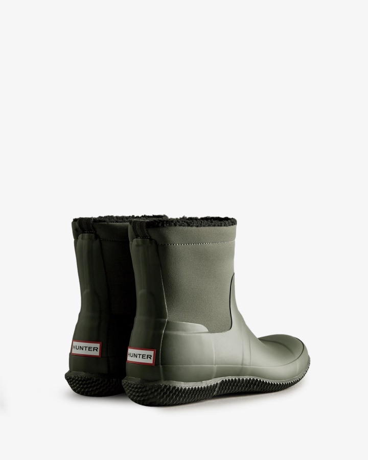 Hunter Men's Insulated Roll Top Vegan Shearling Boots Dark Olive