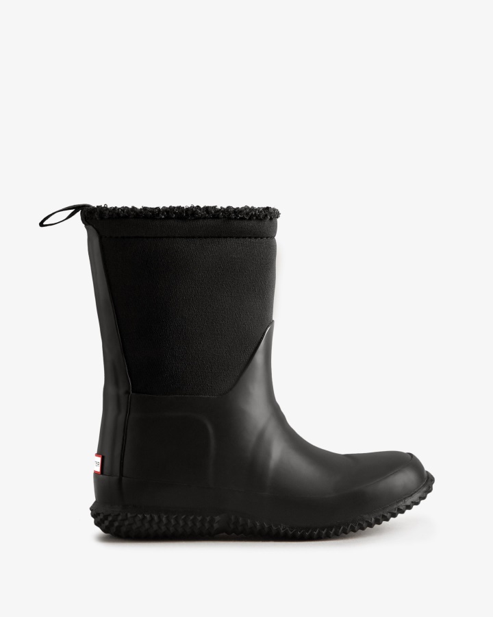 Hunter Big Kids (5-10 Years) Insulated Roll Top Vegan Shearling Boots Black