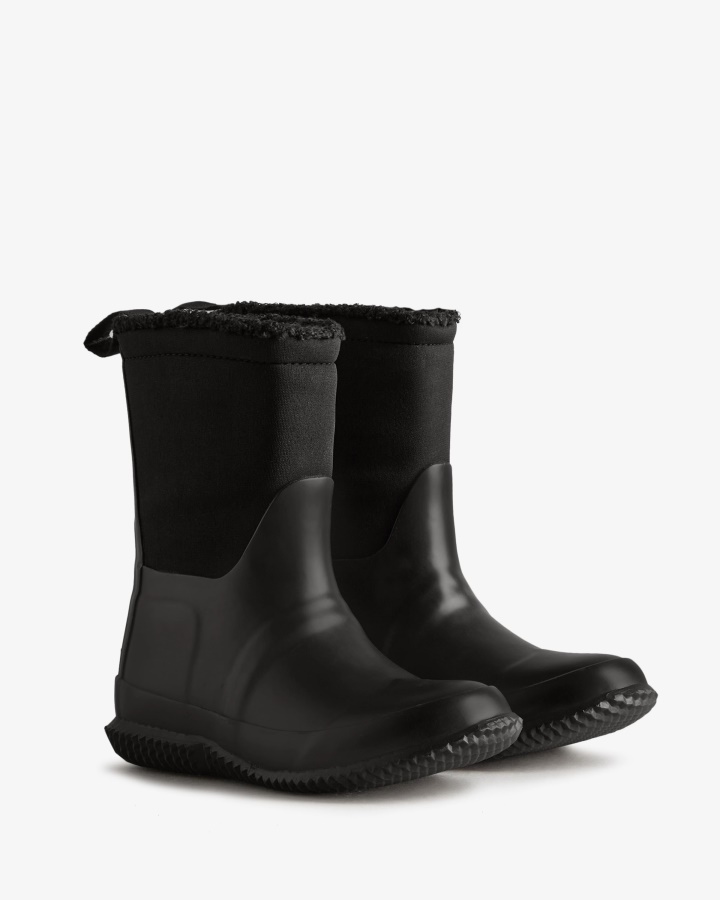 Hunter Big Kids (5-10 Years) Insulated Roll Top Vegan Shearling Boots Black