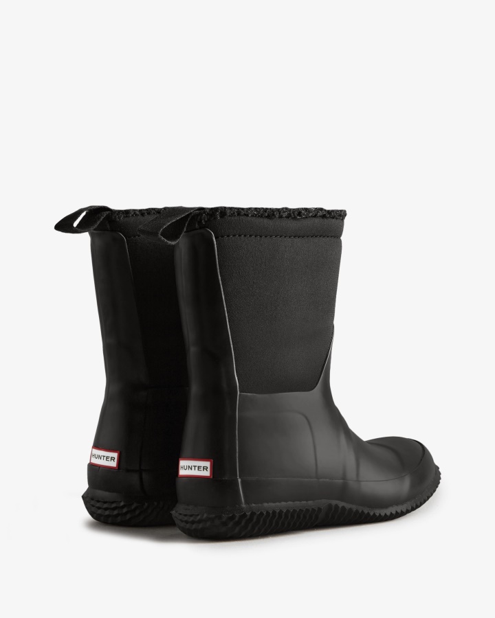 Hunter Big Kids (5-10 Years) Insulated Roll Top Vegan Shearling Boots Black