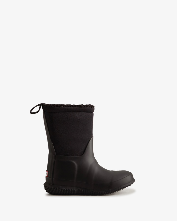 Hunter Little Kids (18 Months-6 Years) Insulated Roll Top Vegan Shearling Boots Black