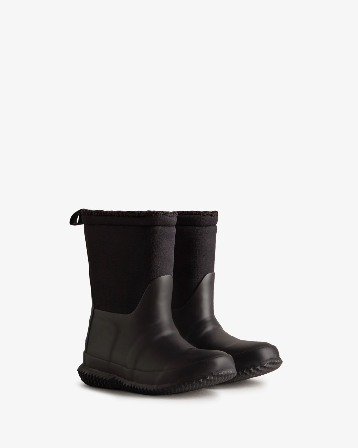 Hunter Little Kids (18 Months-6 Years) Insulated Roll Top Vegan Shearling Boots Black