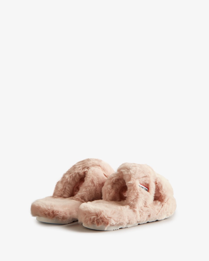 Hunter Women's Faux Fur Flatform Crossover Slide Azalea Pink