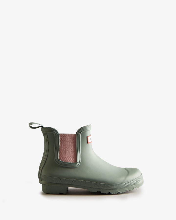 Hunter Women's Original Chelsea Boots Sweet Gale Green-Azalea Pink