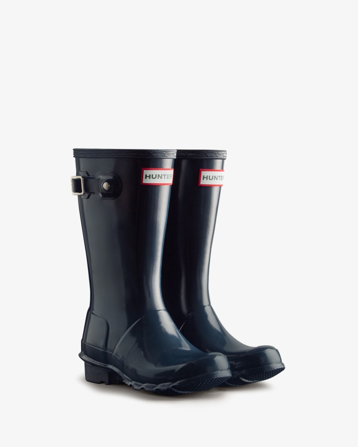 Hunter Original Big Kids (5-11 Years) Gloss Rain Boots Navy