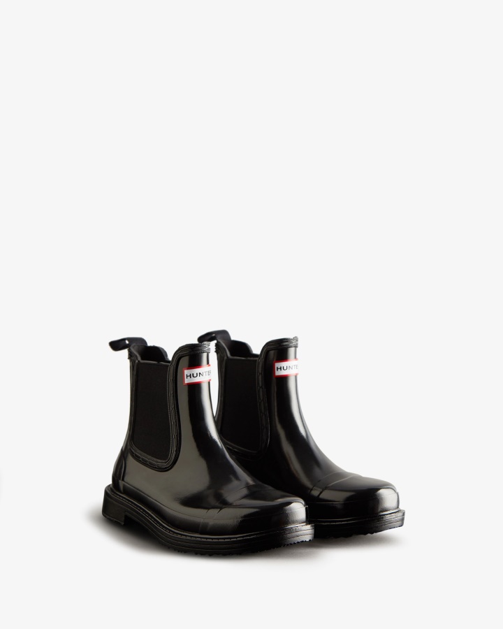 Hunter Women's Commando Gloss Chelsea Boots Black
