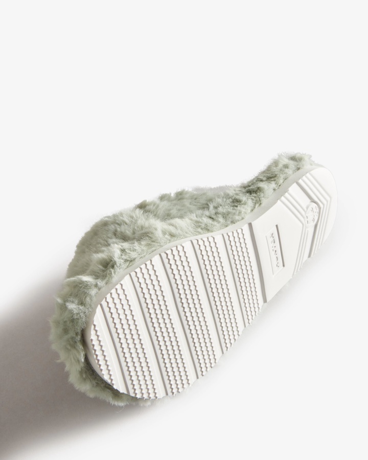 Hunter Women's Faux Fur Flatform Crossover Slide Sweet Gale Green