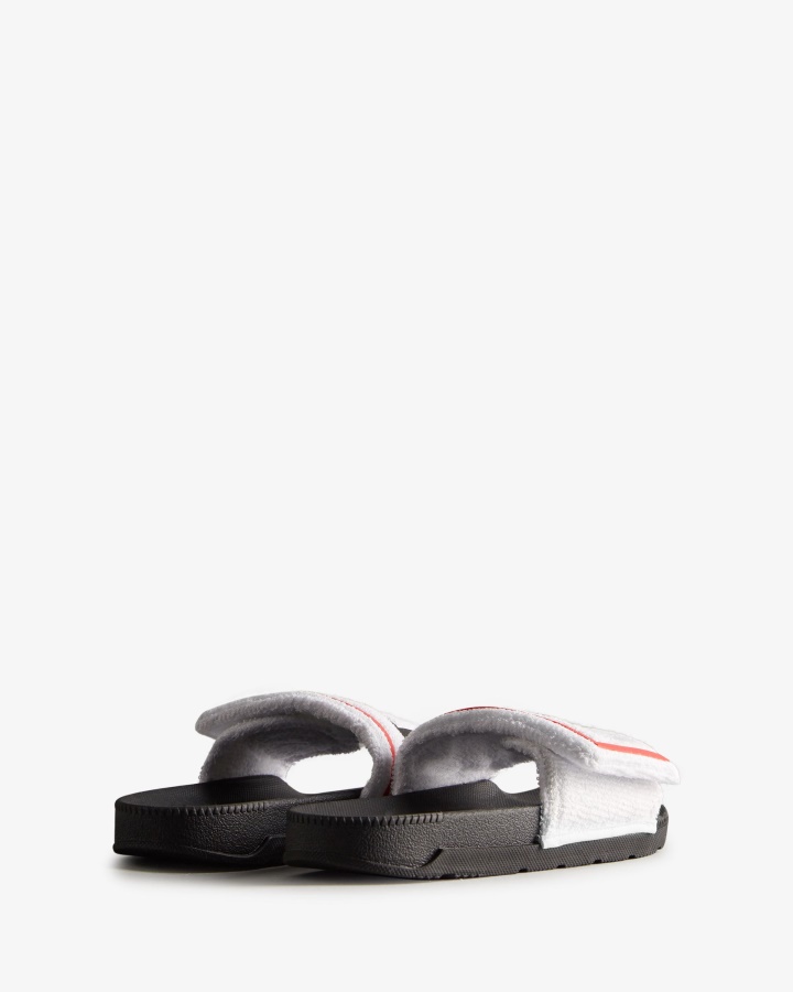 Hunter Women's Terry Towelling Logo Adjustable Slides White-Black