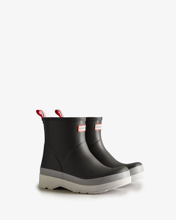 Hunter Men's Original Play Short Speckle Rain Boots Black-Steall Grey