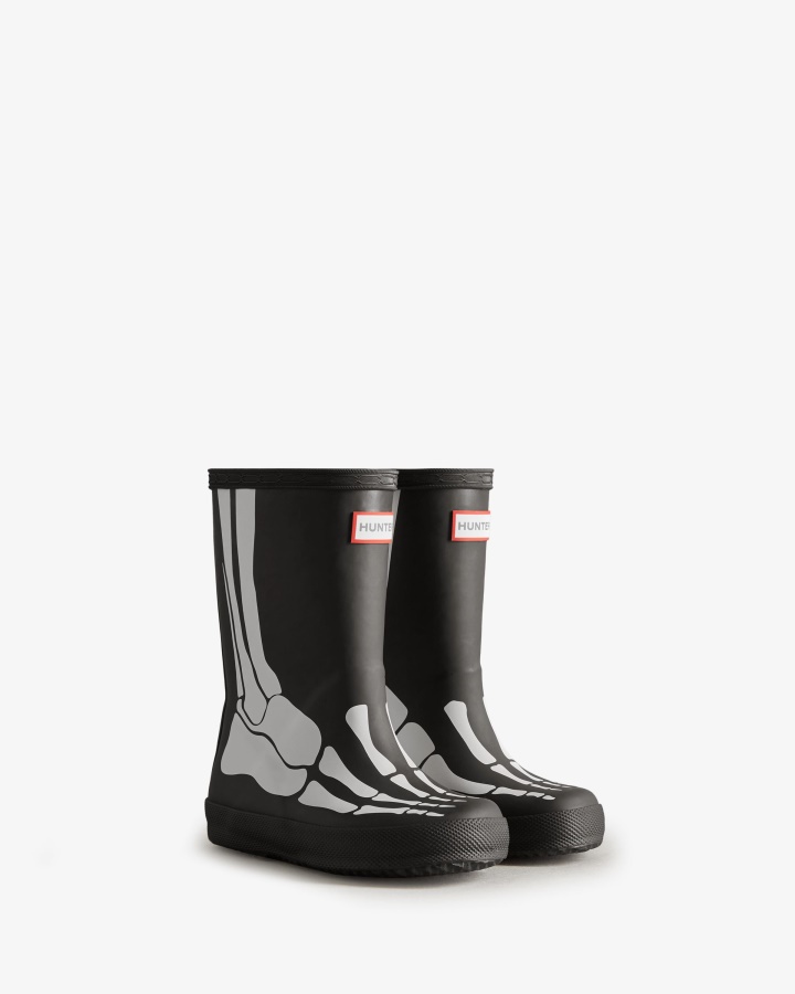 Hunter Kids First (18 Months-8 Years) Skeleton Rain Boots Black