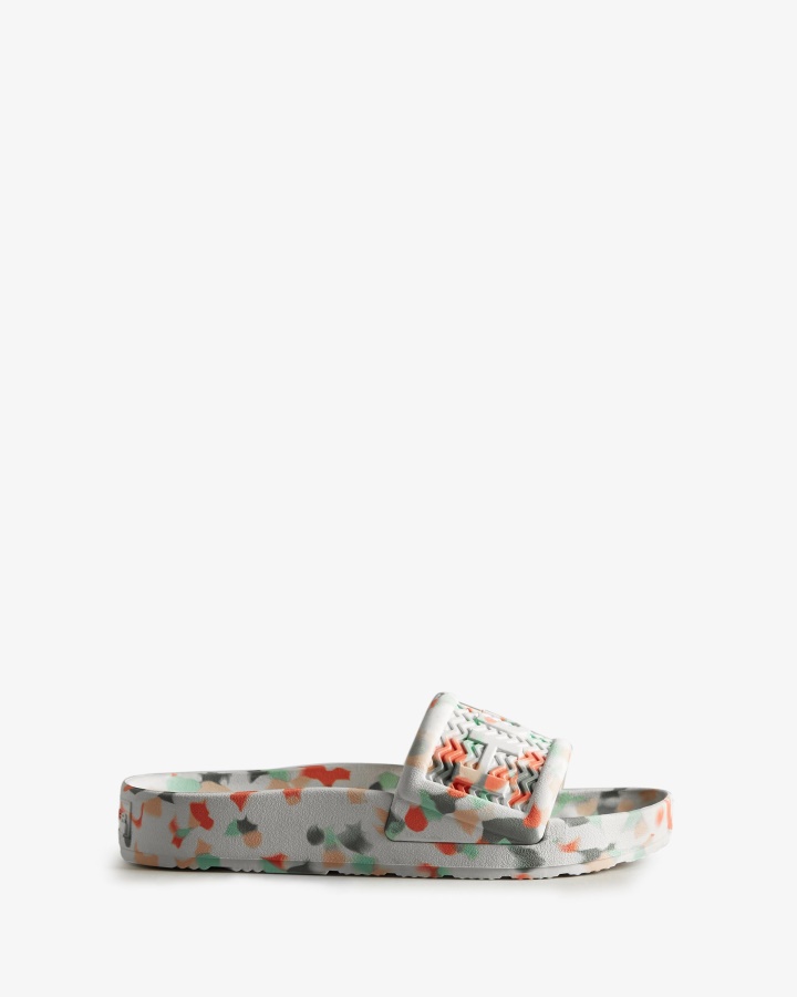 Hunter Women's BLOOM Marble Slides White