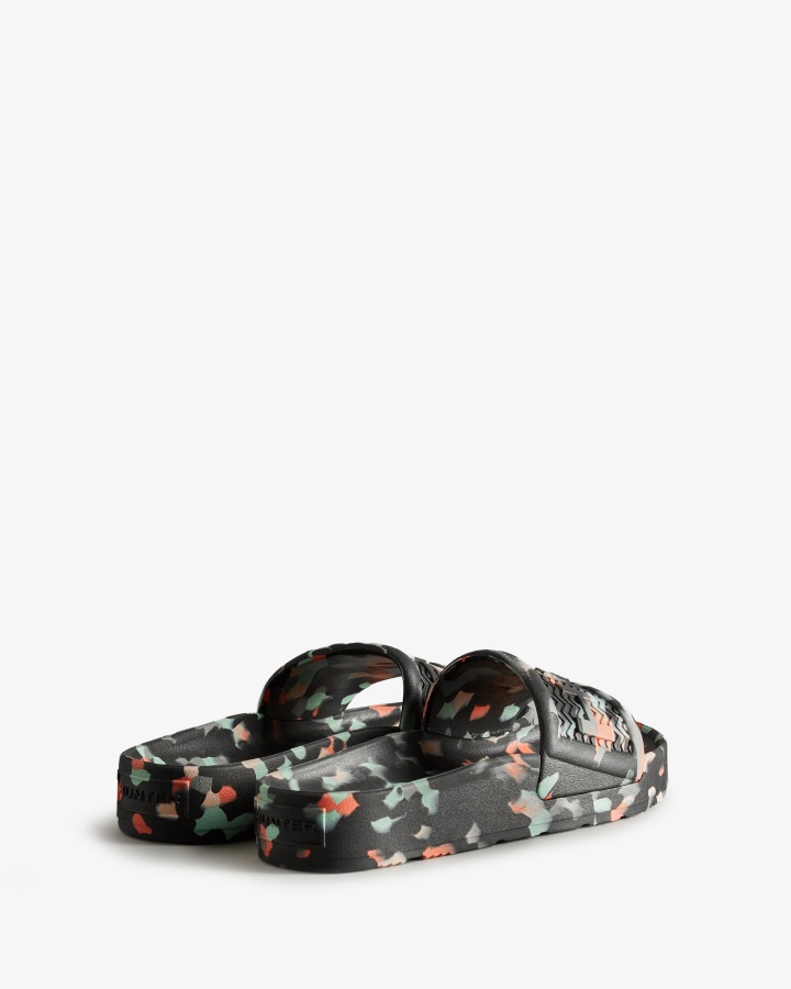 Hunter Women's BLOOM Marble Slides Black