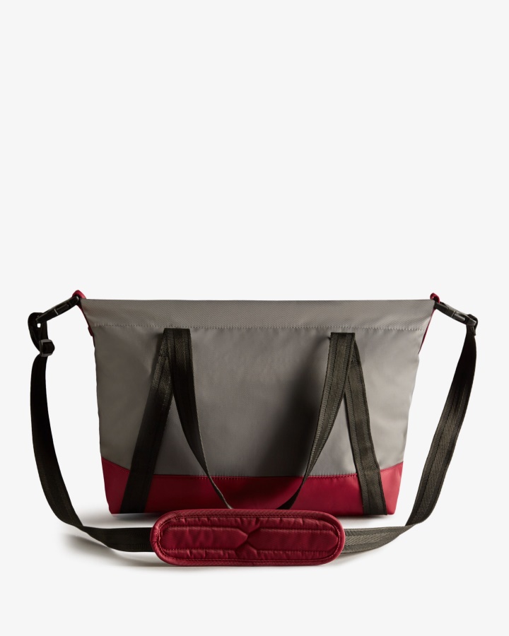 Hunter Repurposed Nylon Medium Top Clip Tote Bag Black Grey Multi