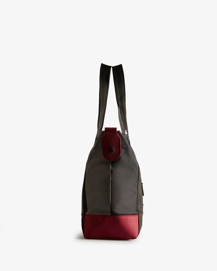 Hunter Repurposed Nylon Medium Top Clip Tote Bag Black Grey Multi