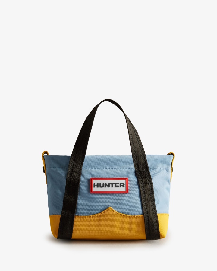 Hunter Repurposed Nylon Mini Top Clip Tote Bag Blue Thistle Multi