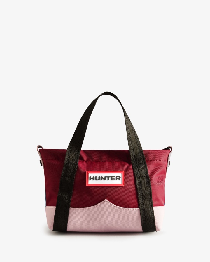 Hunter Repurposed Nylon Mini Top Clip Tote Bag Hayes Burgundy Multi