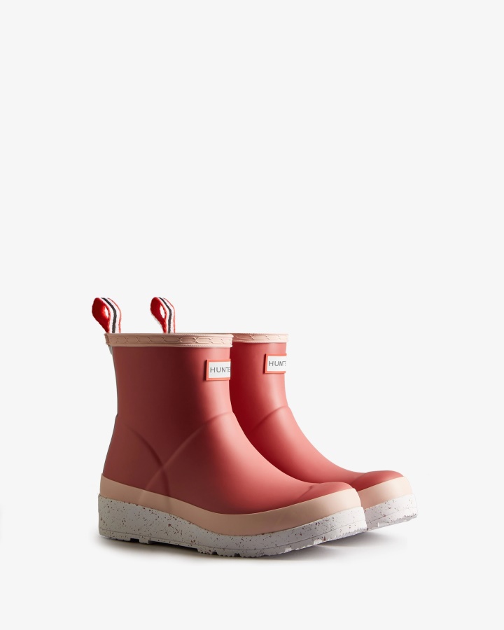 Hunter Women's Play Short Speckle Rain Boots Glenmore Rose-Azalea Pink-Spurrey White