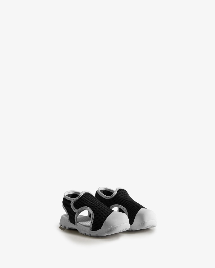 Hunter Little Kids (18 Months-6 Years) Mesh Outdoor Walking Sandals Black-White