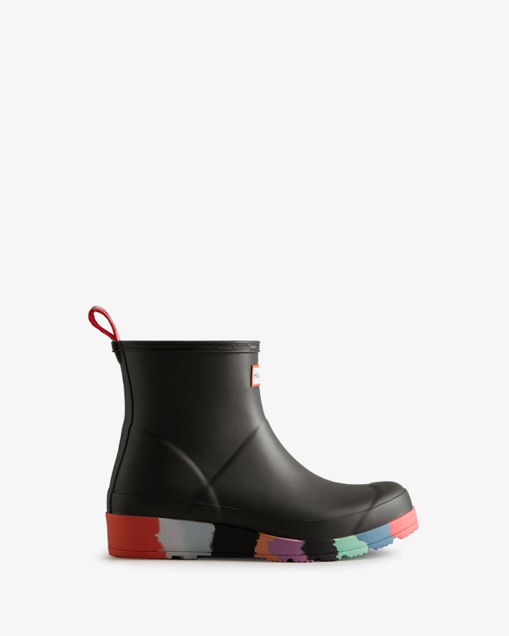 Hunter Women's Play Short Stripe Sole Rain Boots Black - Multi Sole