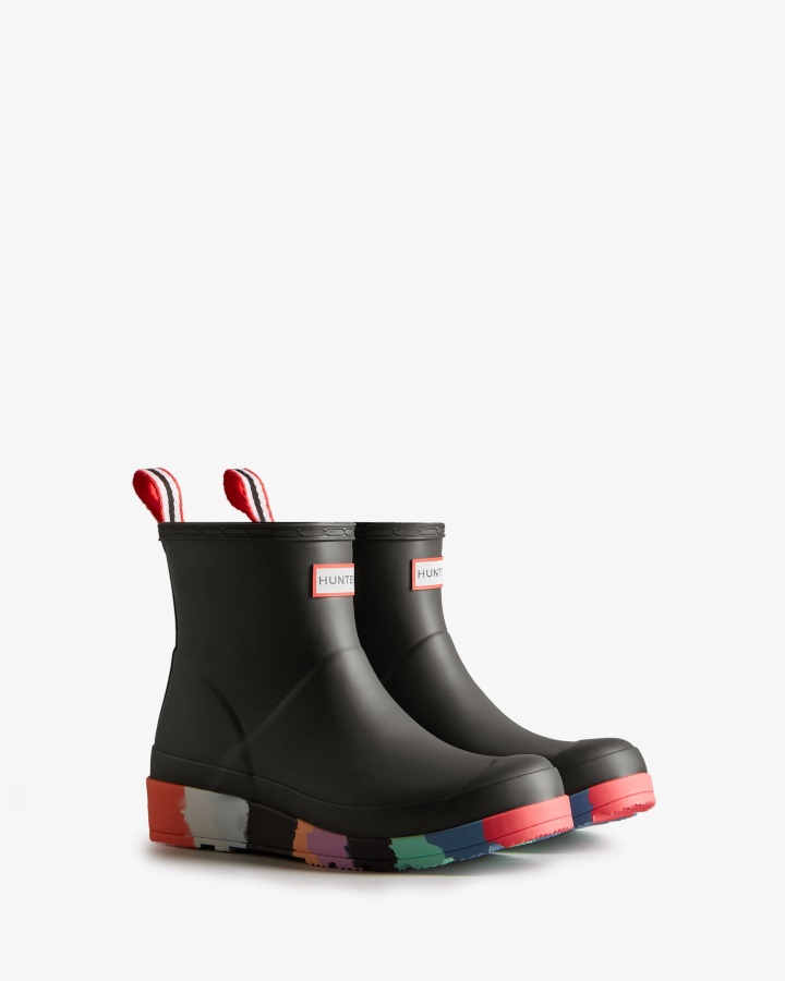 Hunter Women's Play Short Stripe Sole Rain Boots Black - Multi Sole
