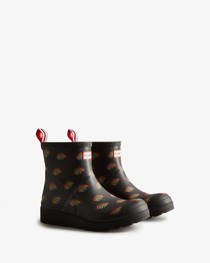 Hunter Women's Play Short Mini Rainbow Rain Boots Mini Rainbow Print