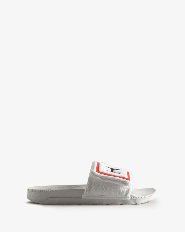 Hunter Women's Terry Towelling Logo Adjustable Slides White