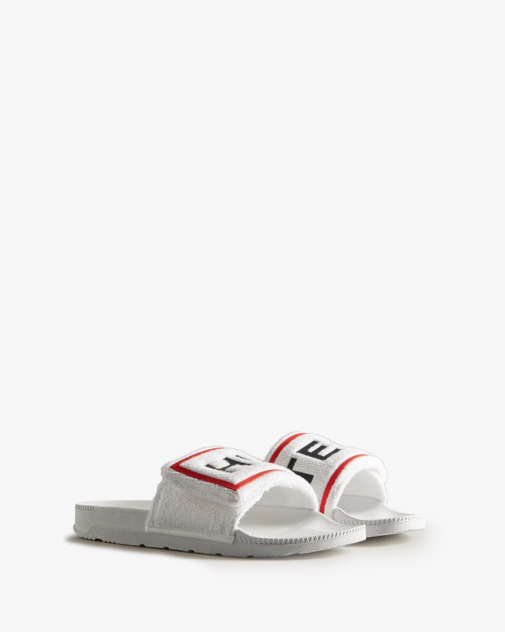 Hunter Women's Terry Towelling Logo Adjustable Slides White