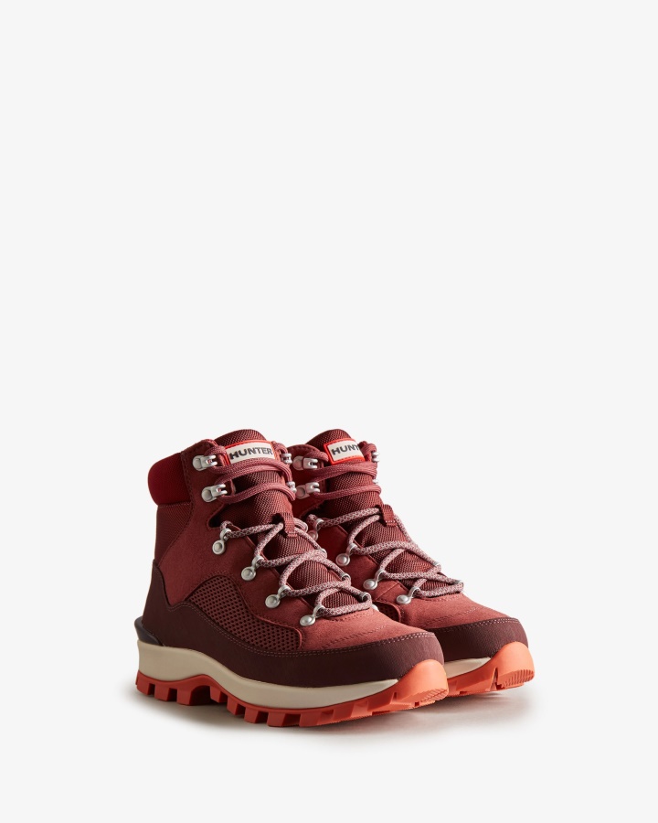 Hunter Women's Explorer Insulated Lace-Up Commando Boots Muted Berry-Ruskea Brown-Fall Red