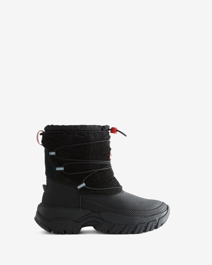 Hunter Women's Wanderer Vegan Shearling Insulated Short Snow Boots Black