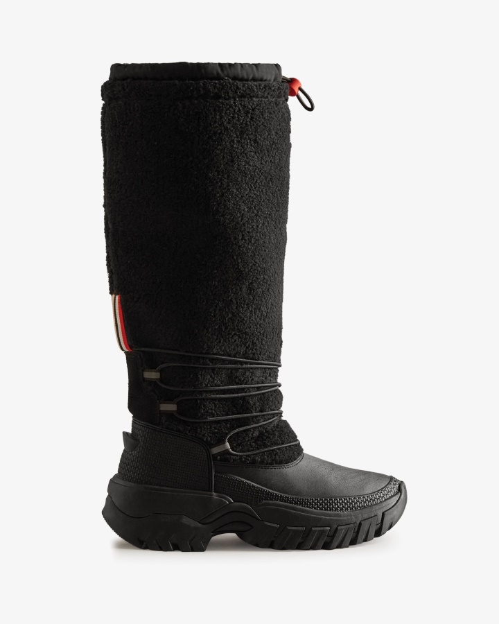 Hunter Women's Wanderer Vegan Shearling Insulated Tall Snow Boots Black