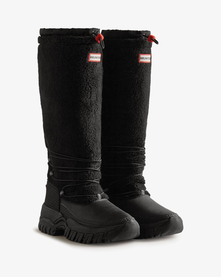 Hunter Women's Wanderer Vegan Shearling Insulated Tall Snow Boots Black