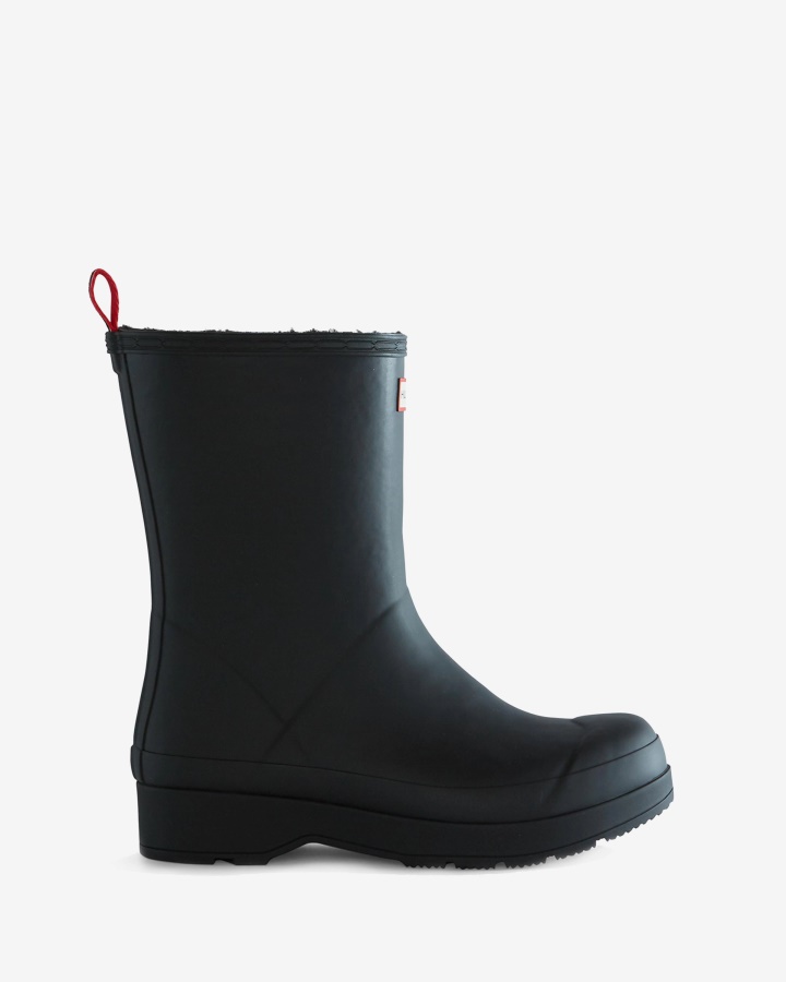 Hunter Men's Play Vegan Shearling Insulated Mid-Height Rain Boots Black