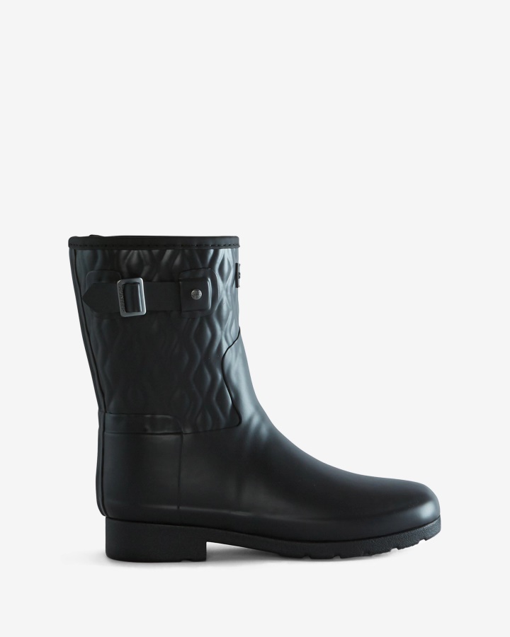 Hunter Women's Refined Slim Fit Vertical Quilted Short Rain Boots Black